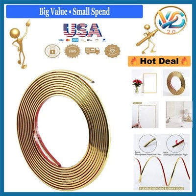 Shiny Gold PVC Wall Molding Trim 16.4ft Self-Adhesive Decorative Strip