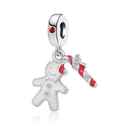 Christmas Gingerbread Man Charm Biscuit Cookie Dangle Bead for Women Grandma Mom