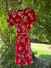 Nine West Red Floral Tie-Waist Dress