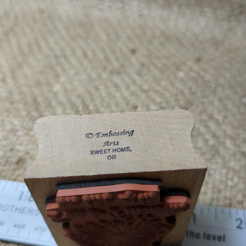 Estampilla de goma montada en madera vintage 1993 artes en relieve "Deseándote diversión y... Foto 3 de 4