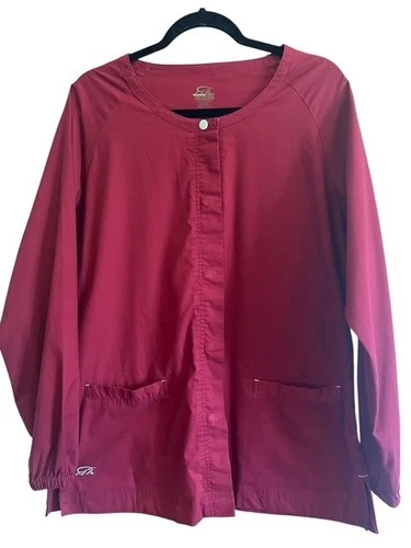 Iguana Med Scrubs Sz XL Tall Rust Red Snap Front Warm Up Jacket video thumbnail