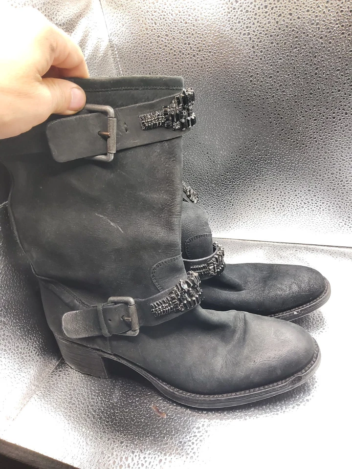 Vera Wang Lavanda Negro Uma Cuero Ingeniero Moto Botas Talla 10m Foto 3 de 4