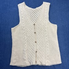 Vtg cream hand-knit Cottagecore sweater vest V-neck, intricate cable stitching