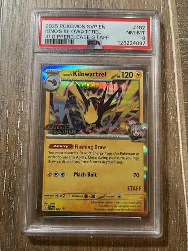 PSA 8 Iono's Kilowattrel Jtg Prerelease-Staff 182 2025 Pokemon SVP Promo 6230