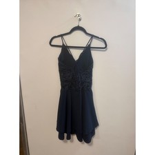 Windsor Navy Blue Lace Shimmer Fit and Flare Cocktail Party Dress Mini