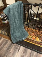 Brookstone NAP Green Throw Blanket Satin One Layer Plush Travel 40x66" EUC