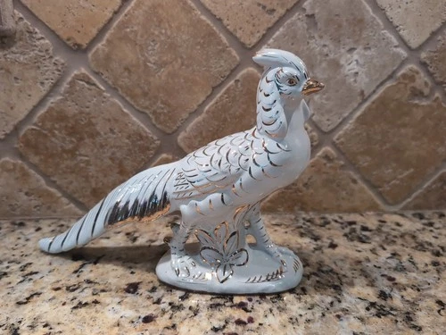 Royal Haeger pottery pheasant featuring white glaze and 22K gold 8"x6.5"