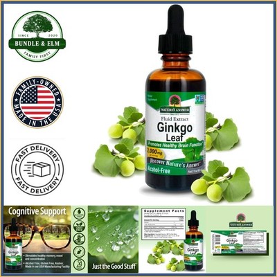 Natural Ginkgo Leaf Extract 2oz Bottle for Cognitive Support and Clarity