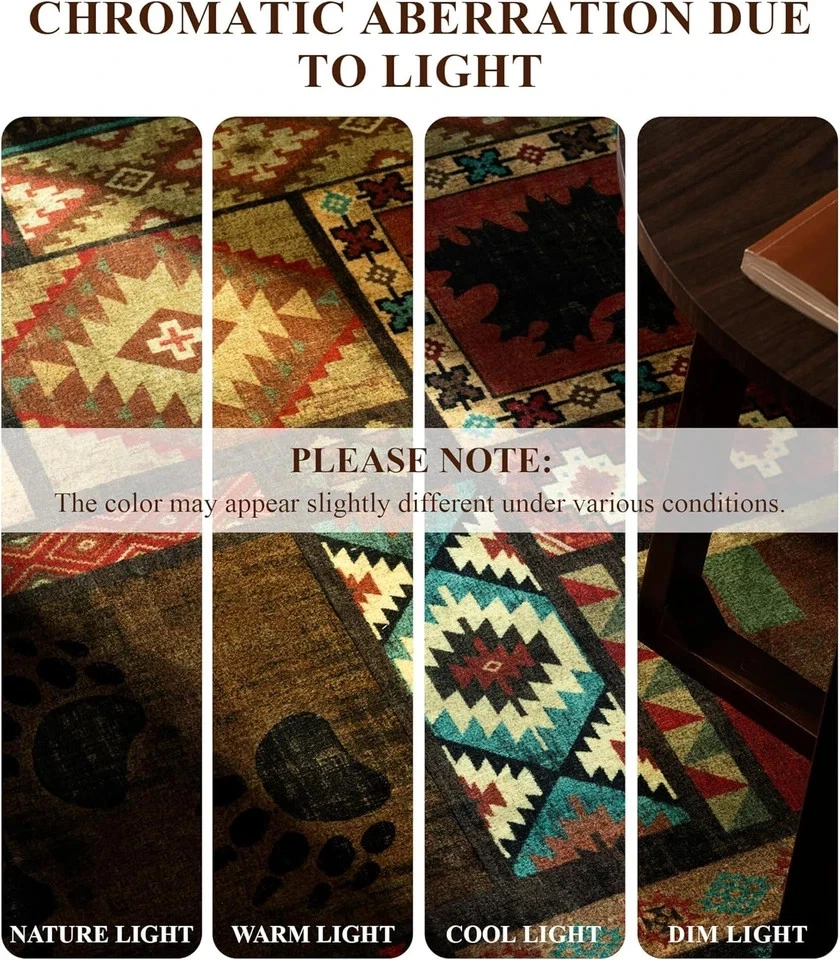 Небольшой ковер деревенской кабины 8X10, машинная стирка домик медведь ковер, нескользящий низкий ворс Pri - Изображение 4 из 4