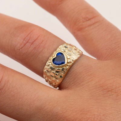 Ring Solid 10K Gold Colorful Heart Nugget Yellow Gold