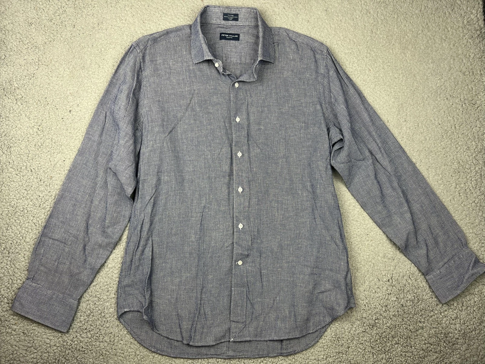 Peter Millar Shirt Mens XL Blue Linen Cashmere Button Front Long Sleeve