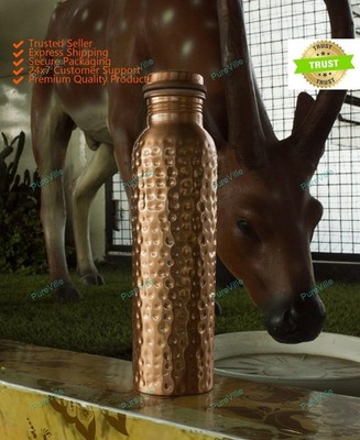 Indian Sports Bottle 100% Copper Flask Ayurveda Hammered Copper Trinkflasche