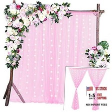 Sheer Tulle Backdrop Curtains with Lights String for Parites Baby 10ft 8ft Pink