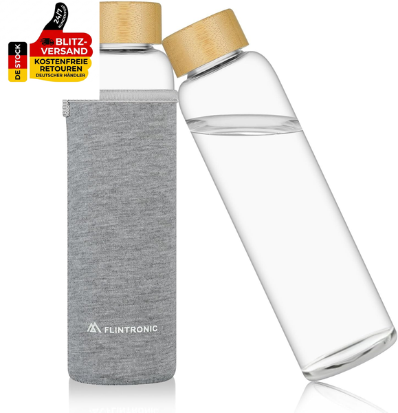 flintronic Glasflasche, 550ML Glass Bottle, Trinkflasche Glas Auslaufsicher, Was-image