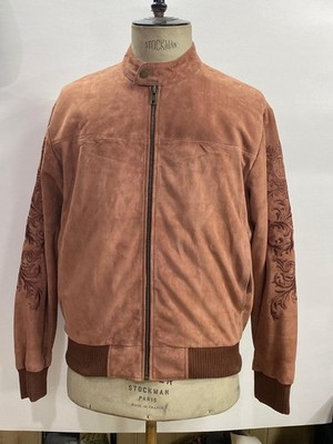 Men's Handmade Suede Leather Bomber Jacket | Premium Embroidered Leather Jacket 