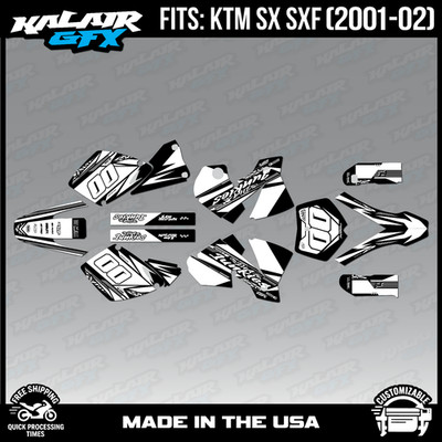 Graphics Kit for KTM SX SXF 125 250 380 520 525 (2001-2002) Rugged - White