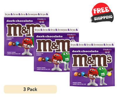 (3 Pack) New M&M's 50 Sealed Dark Chocolate Candy - 18 oz Bag Free shipping!!!