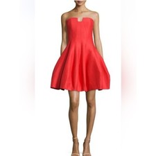Halston Heritage Red Strapless Balloon Mini Cocktail Party Dress Size 8 EUC