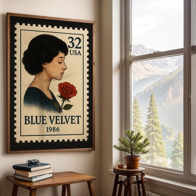 Blue Velvet Film Retro Stempel Kunstdruck | Vintage Filmposter | Leinwand & gerahmt
