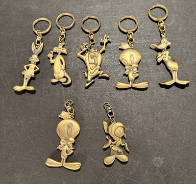 Lot Of 7  LOONEY TUNES - Heavy Brass Key Chains - Licensed Warner Bros. 1997 VTG
