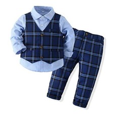Baby Toddler Boy Formal Gentleman Tuxedo Outfits Sets 1-5 Years 4-5T Blue