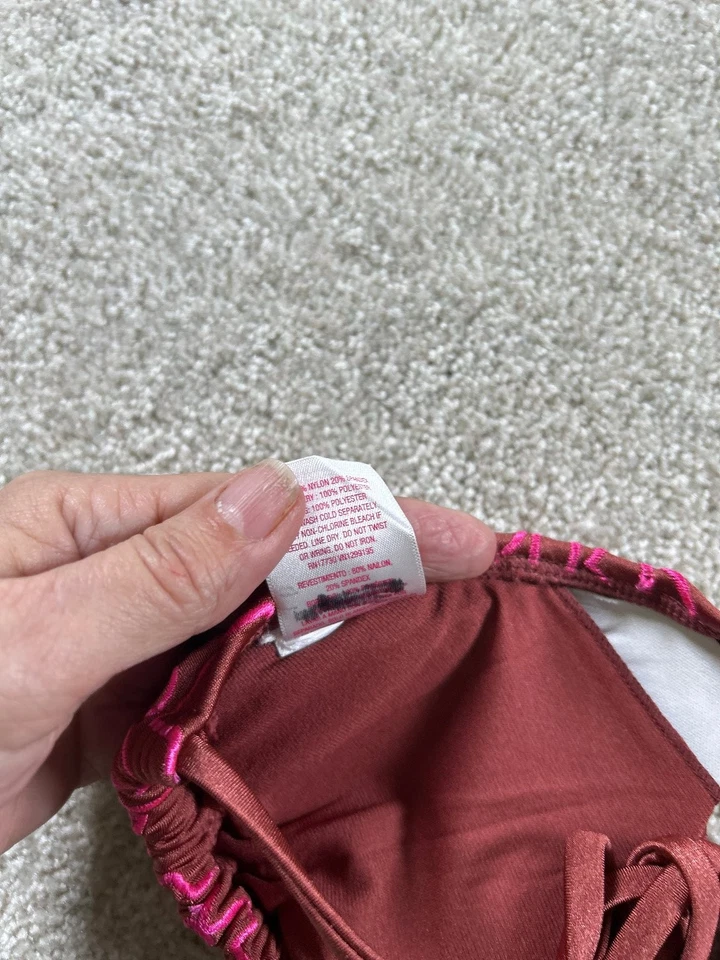Top de bikini Xhilaration para mujer marrón rosa bordado S Foto 4 de 4