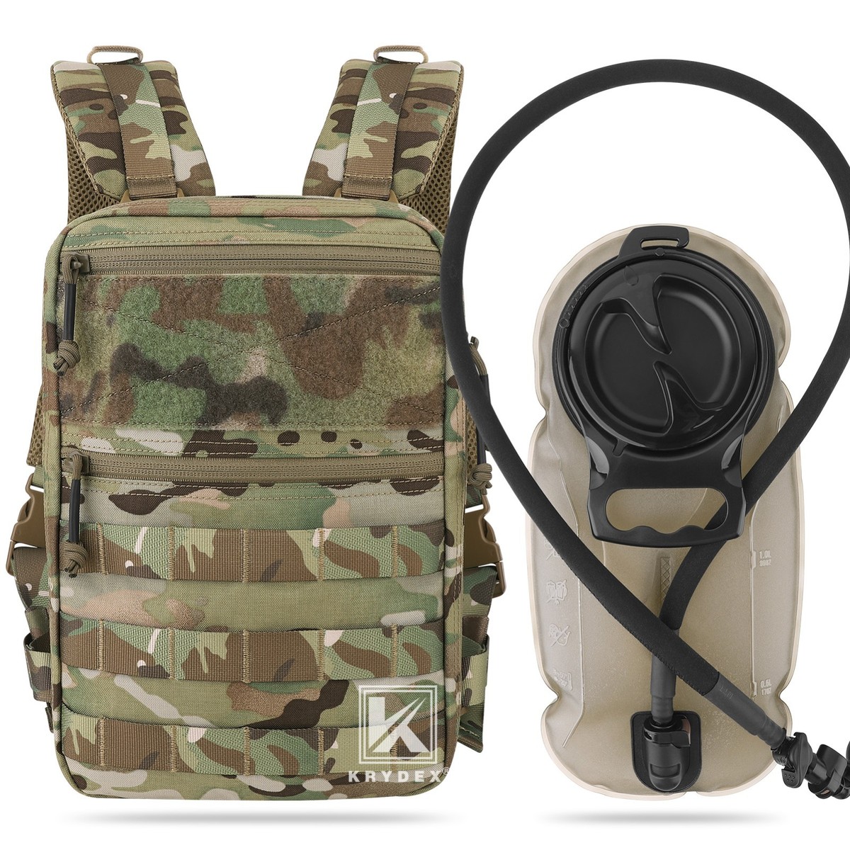 KRYDEX Tactical Hydration Pack 1.5L Water Bladder Carrier MOLLE Backpack MC Camo