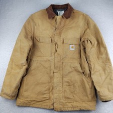 VTG 90s Carhartt Duck Canvas Coat Blanket Lined Corduroy Collar Barn Chore L