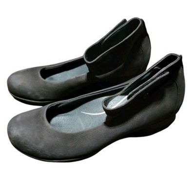 DANSKO Women's 'Lulu' Black Nubuck Ankle Strap Wedge Clogs