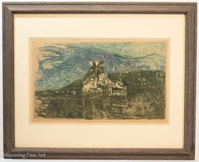 Beautiful Mid Century Abstract Expressionist Etching Illegibly Signed 27x33''