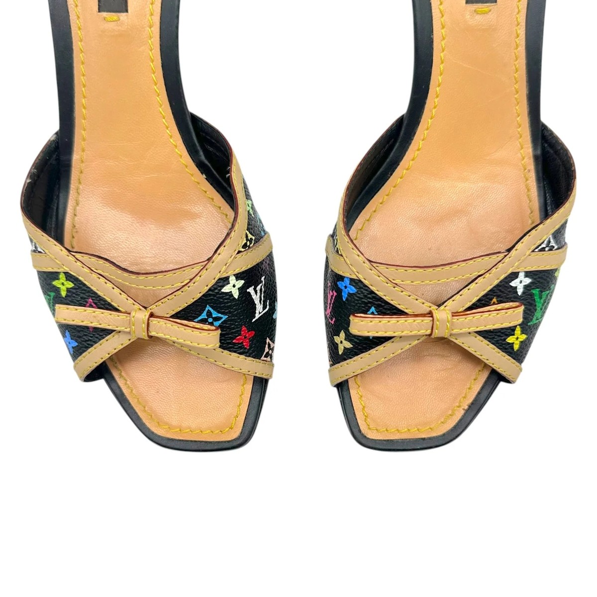 Louis Vuitton Black Murakami Multicolor Kitten Heel Mules | eBay