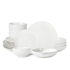 Sureasy Ceramic Dinnerware Set for 4-16 Pieces Embossed Plates and Bowls Sets...