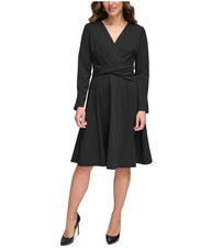 Tommy Hilfiger Womens Faux Wrap Fit & Flare Dress