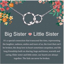 Sister Gifts, Sterling Silver Interlocking 2 Circles Necklace for Big Little S