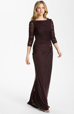 NWOT raisin Adrianna Papell Beaded boat neck Mesh Gown size 4 | eBay