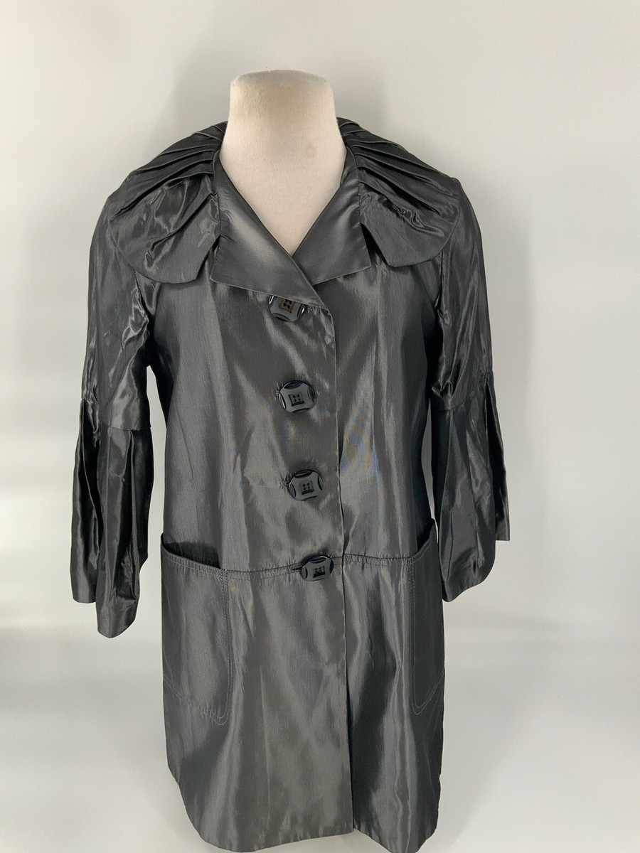 Penta Jacket Coat Sz 6 Gray Acetate 4 Button Ruffle Shoulder