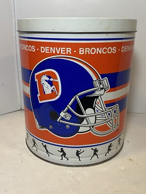 Vintage Official National Football League NFL Denver Broncos Shucks Popcorn Tin
