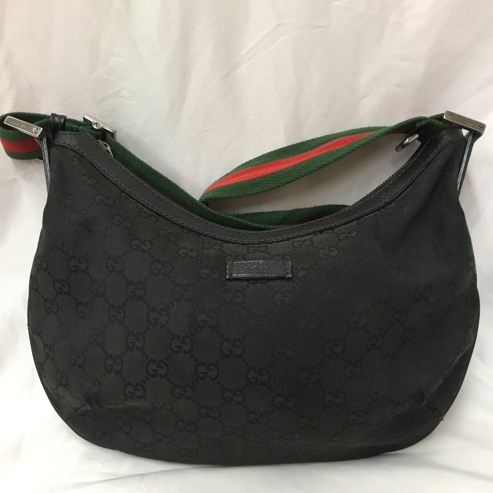 Auth Gucci Shoulder Bag Canvas Black GG Sherry 181092 from Japan