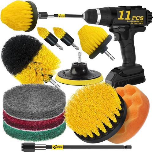 11 Piece Drill Brush Attachment Set Scouring Pads Power Scrubber Brush Scrub Pad