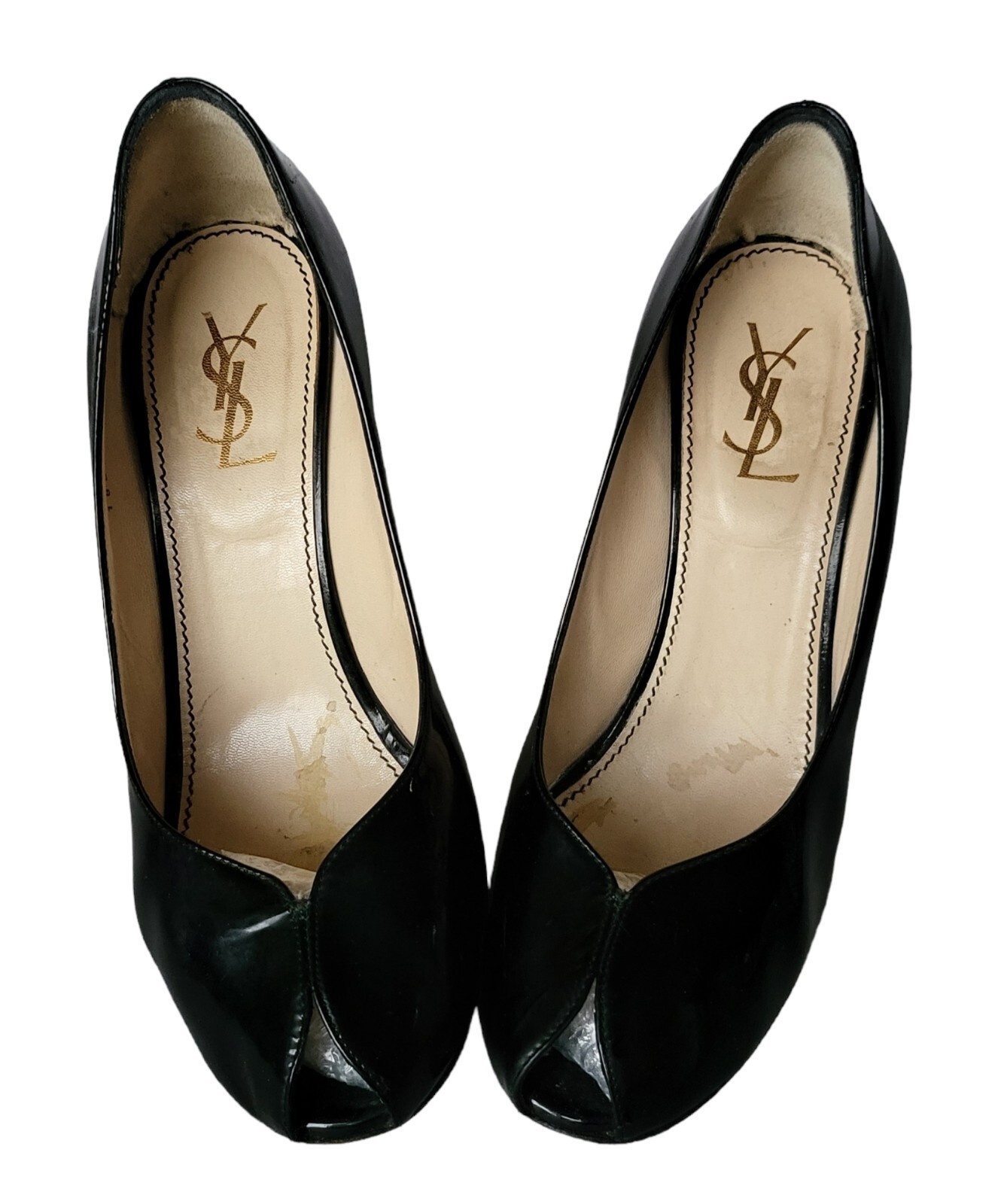 YSL YVES SAINT LAURENT TACCO ALTO NERO VERNICIATO PUNTA IN PEP MISURA 39 5