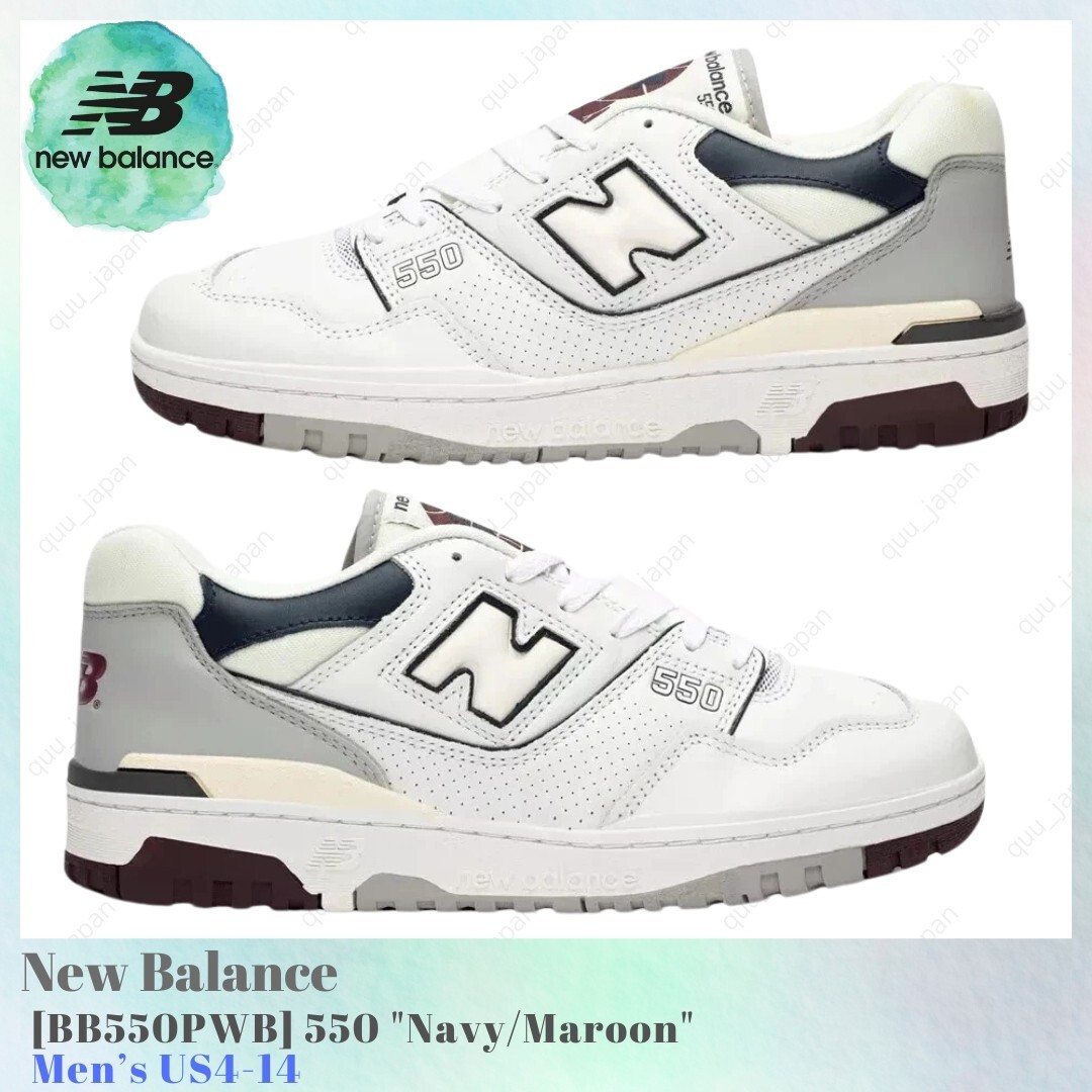 New Balance 550 Navy Maroon BB550PWB Men’s US4-14 New New Balance 550 Navy Maroon BB550PWB Men’s US4-14 New