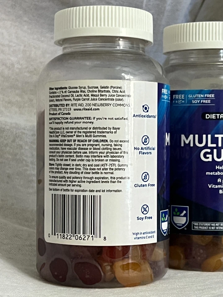 Paquete de 2 gomitas suplemento dietético multivitamínico Rite Aid para hombre 170ct caducidad 25/03 Foto 4 de 4