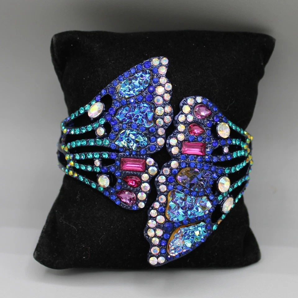 Pulsera Betsey Johnson Mariposa Ala Bisagras Abrazadera Púrpura con Cristales AB Foto 2 de 4