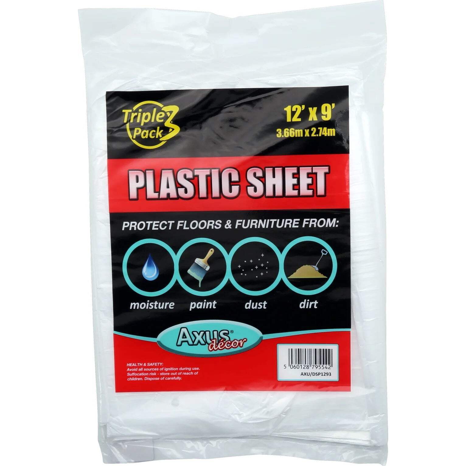 Axus Decor Red Series Plastic Dust Sheet 12' x 9' Triple Pack
