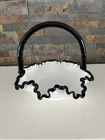 Fenton Ebony Crest Handled Basket ~ Ruffled ~ Hard To Find ~ Black Crest