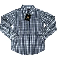 E.L.K. American Classics Plaid Button Down Shirt Boys Size 6 Blue/White New