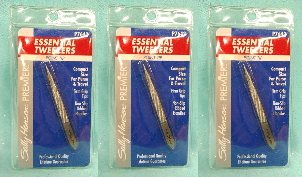 3 SALLY HANSEN Premier Eyebrow TWEEZERS Point Tip Ingrown Hair Splinter