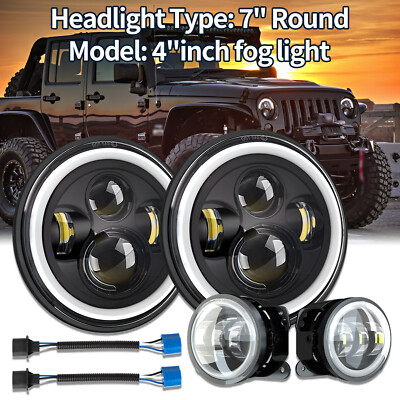 7  Round LED Daytime Running Lights + 4  Fog Lights for Jeep Wrangler JK JKU