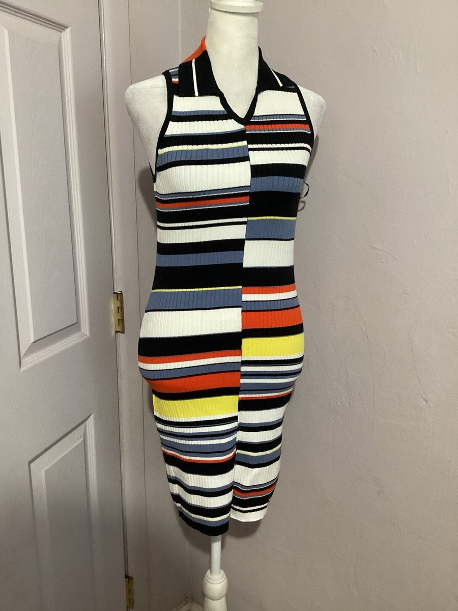 Rag & Bone Mason Rib Knit Multicolor Striped Bodycon Mini Dress Sleeveless XS