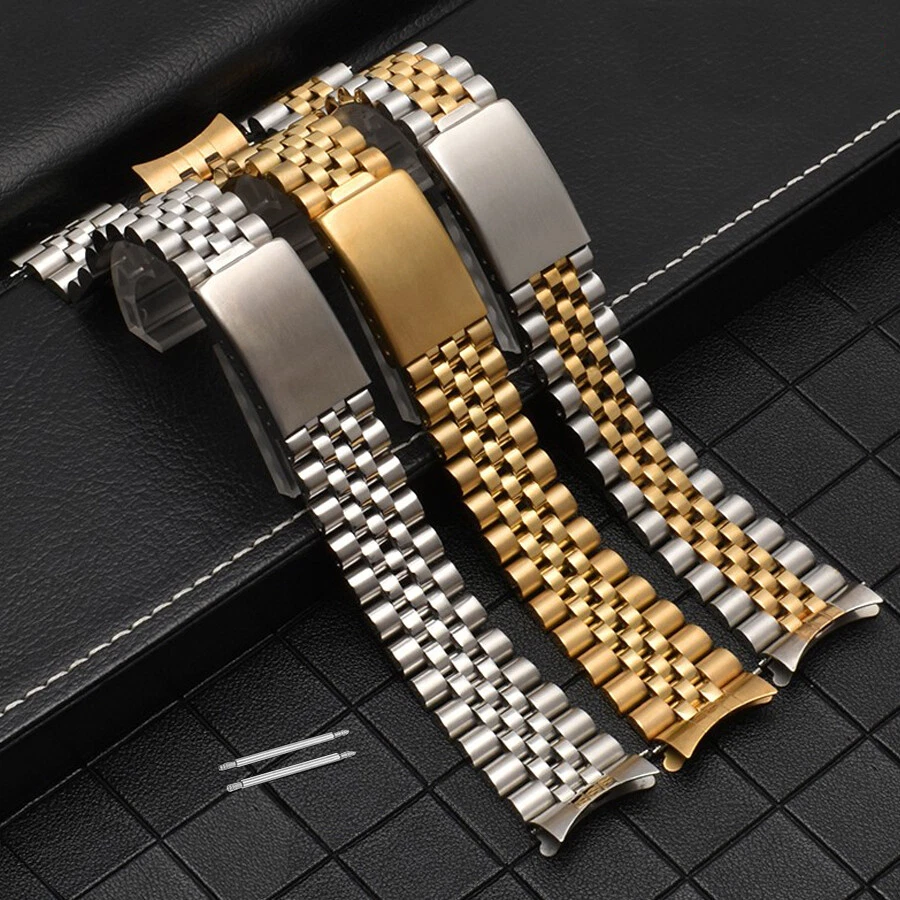 Curved Solid Links Jubilee Replacement Bracelet Watch Band Strap